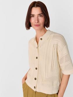 Whistles Crochet Knit Shirt, Ivory