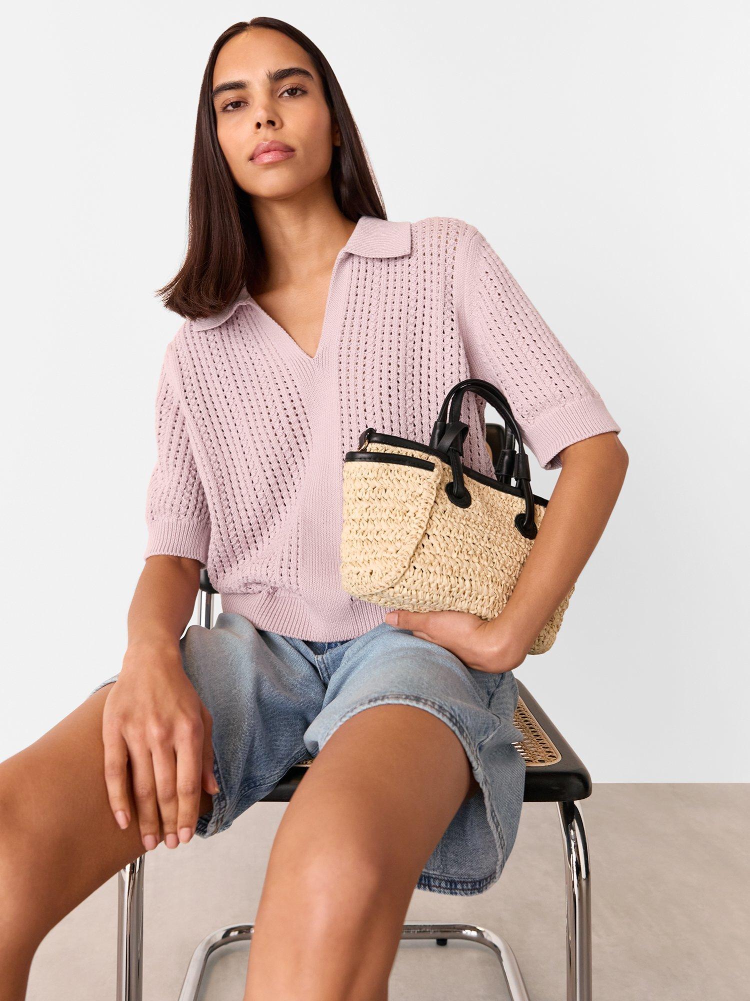 Product image 3 of 6, which shows Whistles Pointelle Collar Detail Knit Top, Lilac, XS