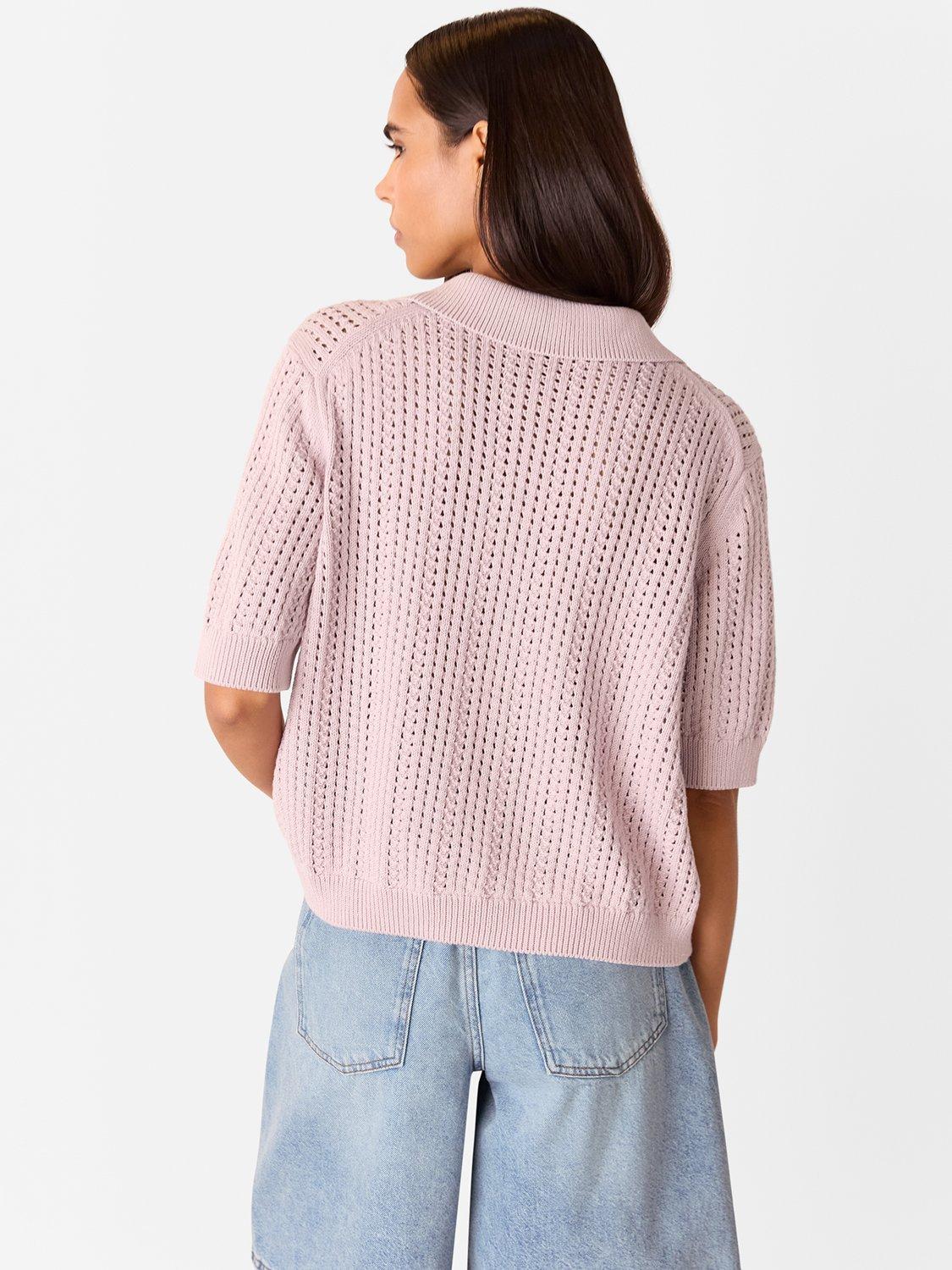 Product image 4 of 6, which shows Whistles Pointelle Collar Detail Knit Top, Lilac, XS