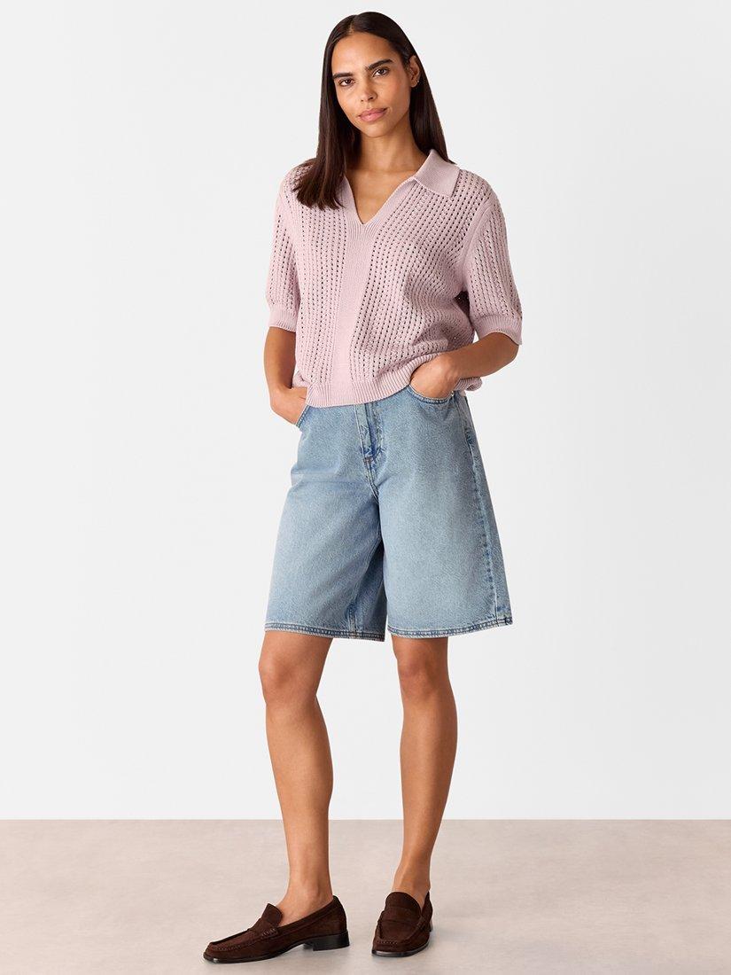 Product image 5 of 6, which shows Whistles Pointelle Collar Detail Knit Top, Lilac, XS