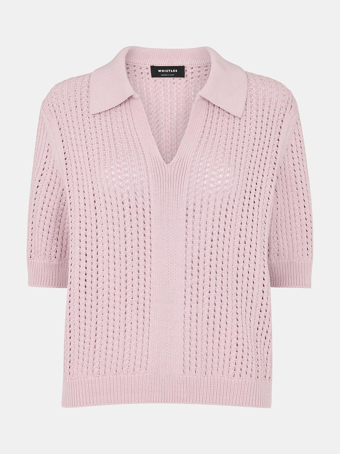 Product image 6 of 6, which shows Whistles Pointelle Collar Detail Knit Top, Lilac, XS