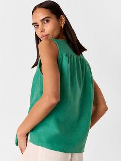 Whistles Laura Pure Linen Tank Top, Green - view 2, Green