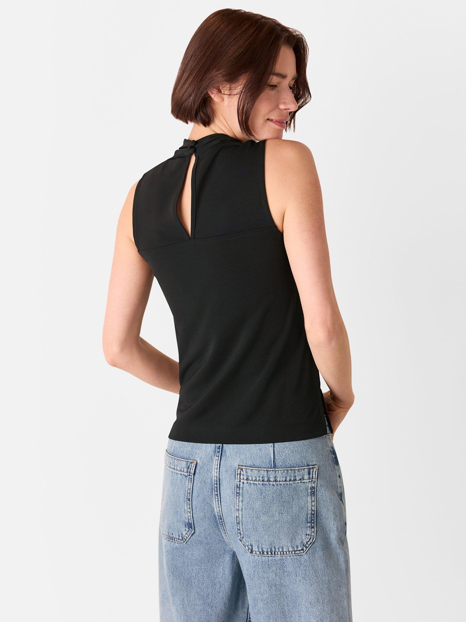 Product image 2 of 5, which shows Whistles Cowl Neck Detail Tank Top, Black, 6
