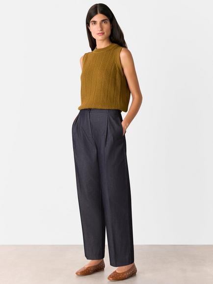 Whistles Mid Rise Barrel Leg Trousers, Dark Denim, Dark Denim