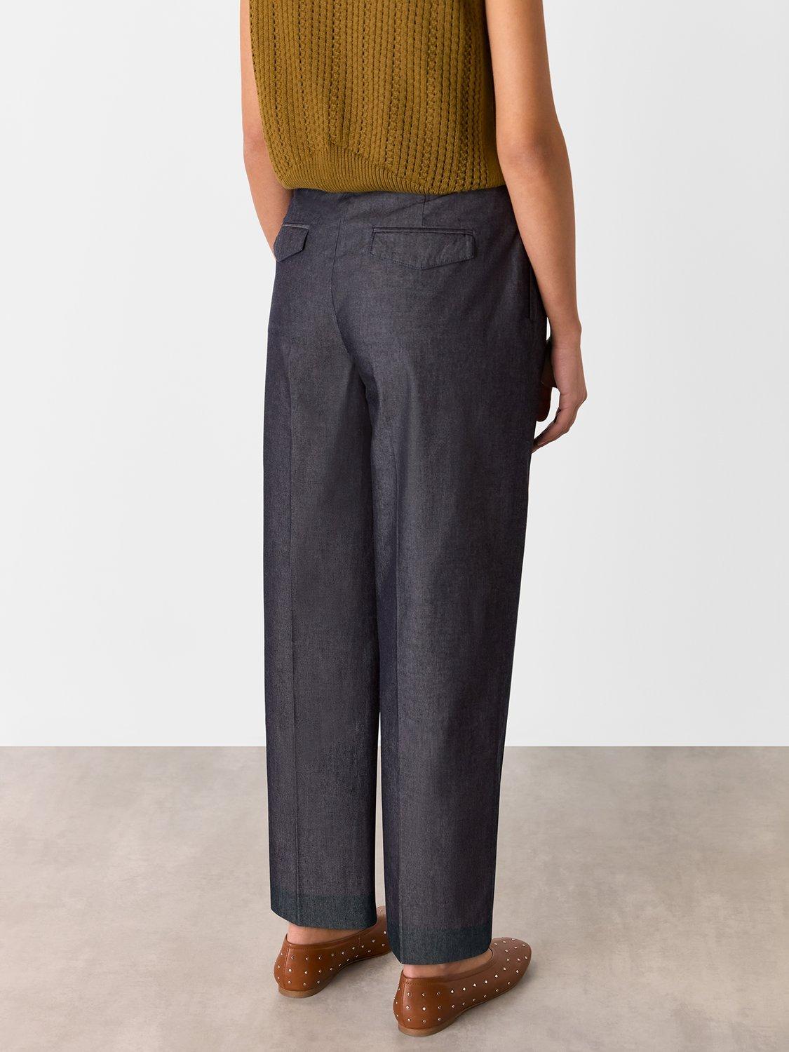 Product image 2 of 5, which shows Whistles Mid Rise Barrel Leg Trousers, Dark Denim, 6