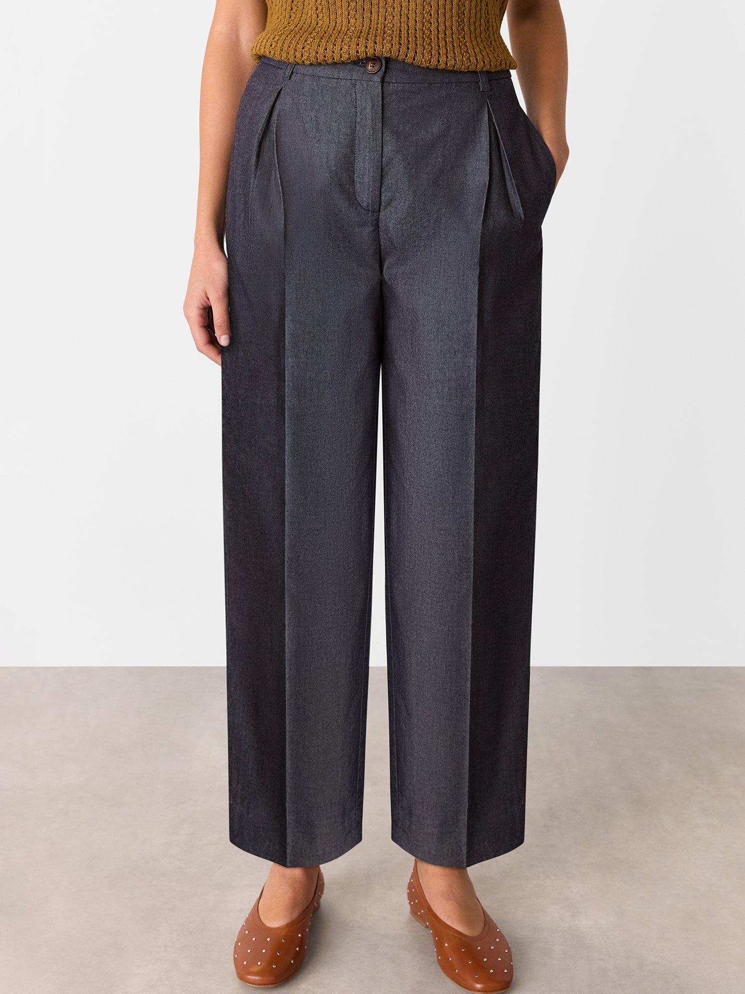 Product image 3 of 5, which shows Whistles Mid Rise Barrel Leg Trousers, Dark Denim, 6