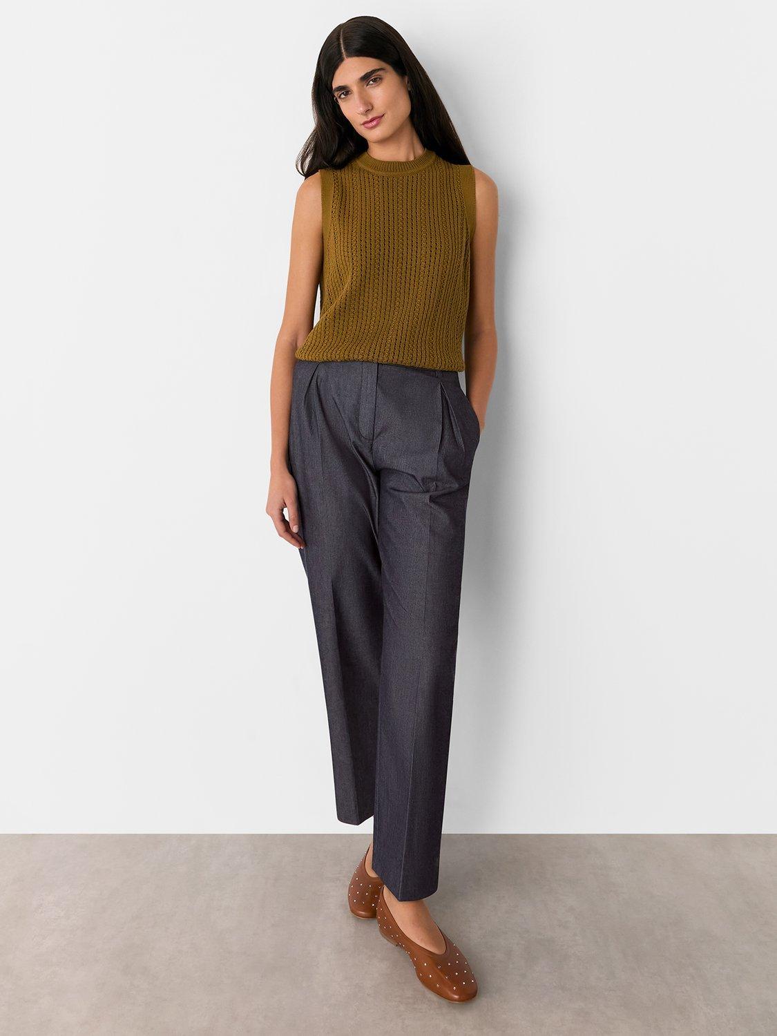 Product image 4 of 5, which shows Whistles Mid Rise Barrel Leg Trousers, Dark Denim, 6