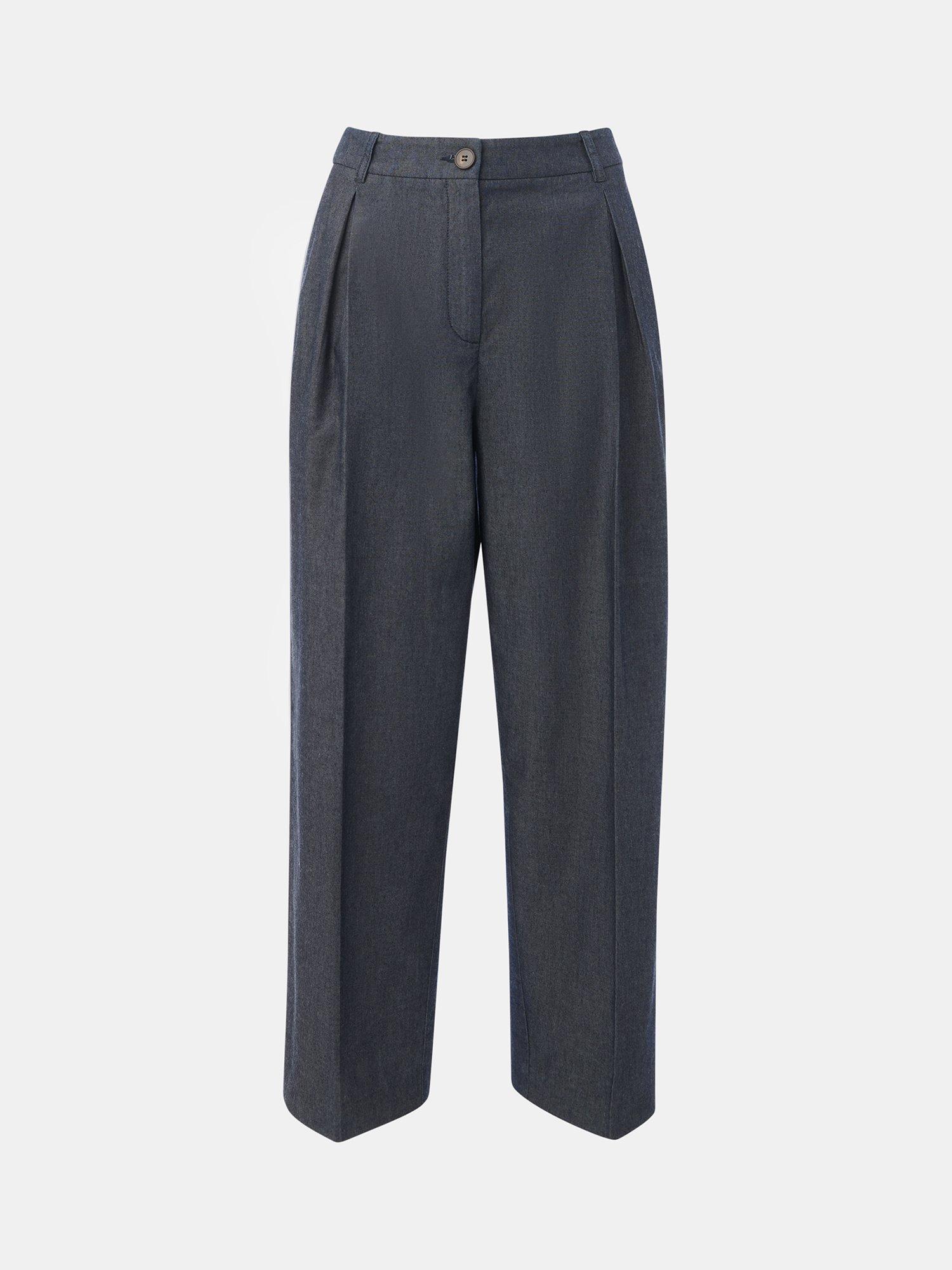 Product image 5 of 5, which shows Whistles Mid Rise Barrel Leg Trousers, Dark Denim, 6
