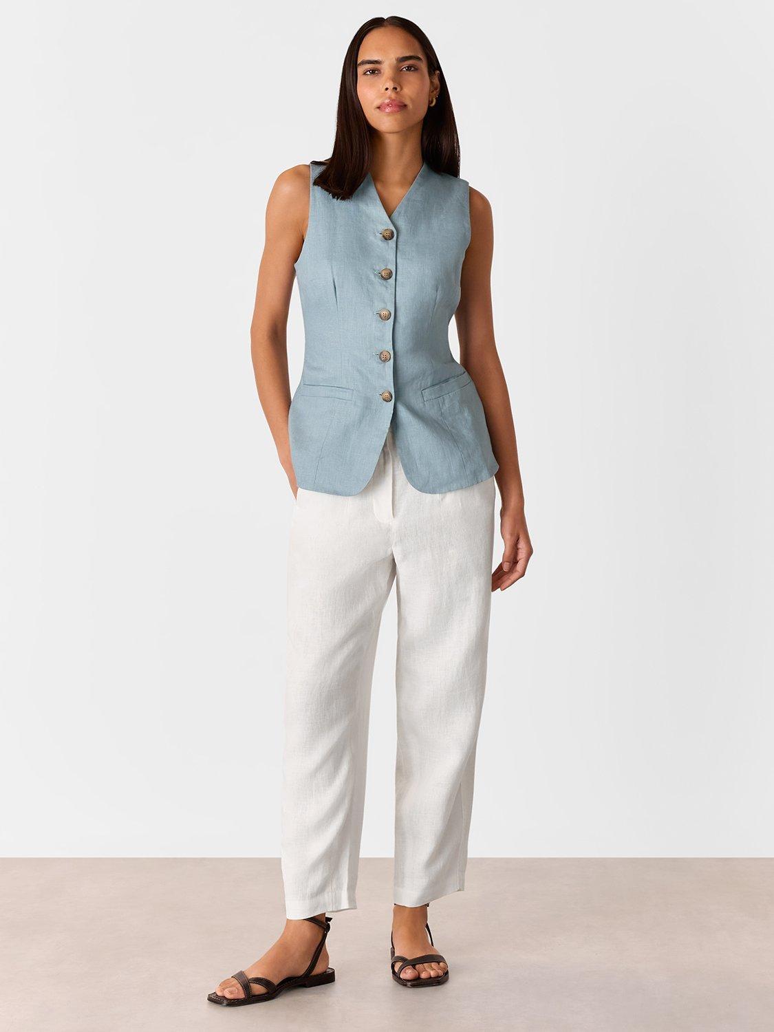 Product image 1 of 7, which shows Whistles Pure Linen Barrel Leg Trousers, White, 6
