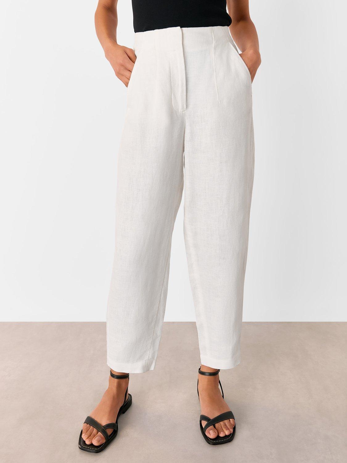 Product image 3 of 7, which shows Whistles Pure Linen Barrel Leg Trousers, White, 6