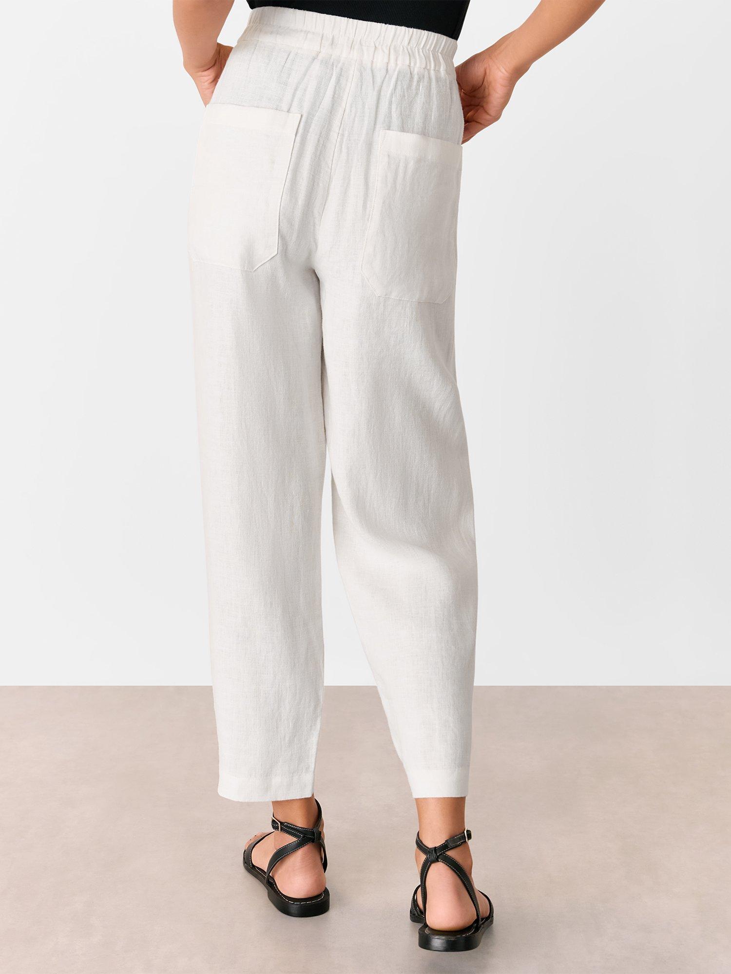 Product image 4 of 7, which shows Whistles Pure Linen Barrel Leg Trousers, White, 6