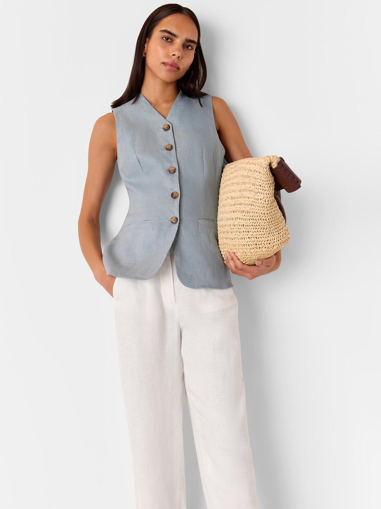 Product image 5 of 7, which shows Whistles Pure Linen Barrel Leg Trousers, White, 6