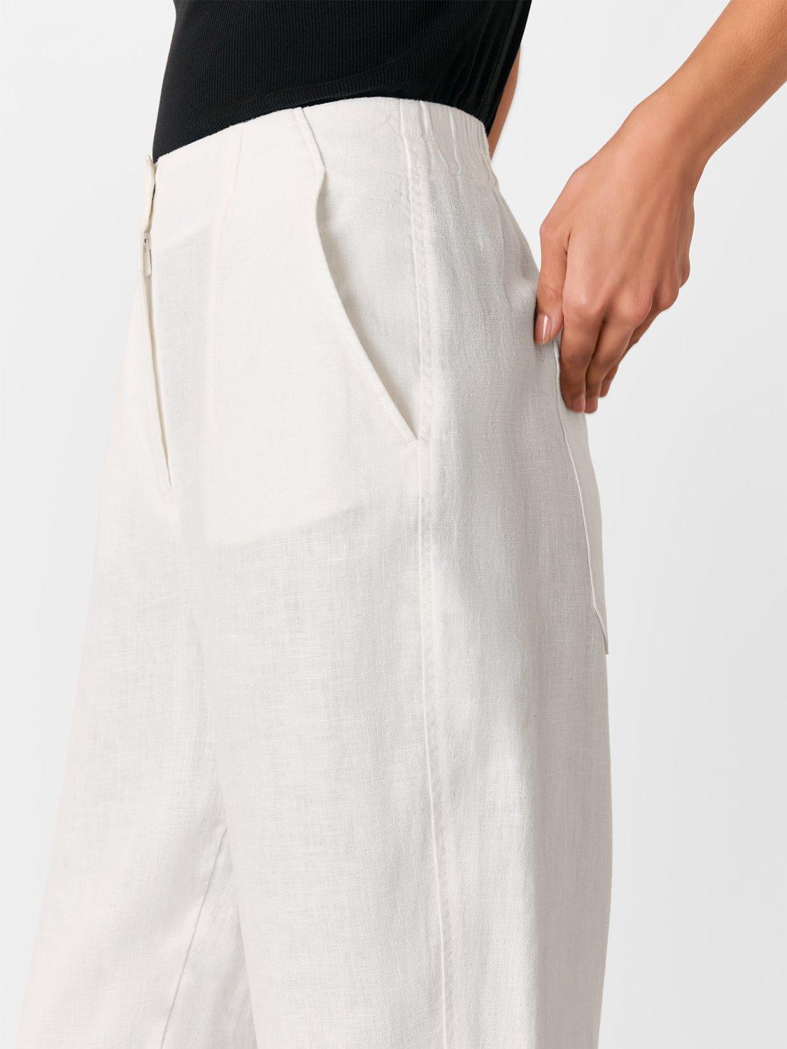 Product image 6 of 7, which shows Whistles Pure Linen Barrel Leg Trousers, White, 6