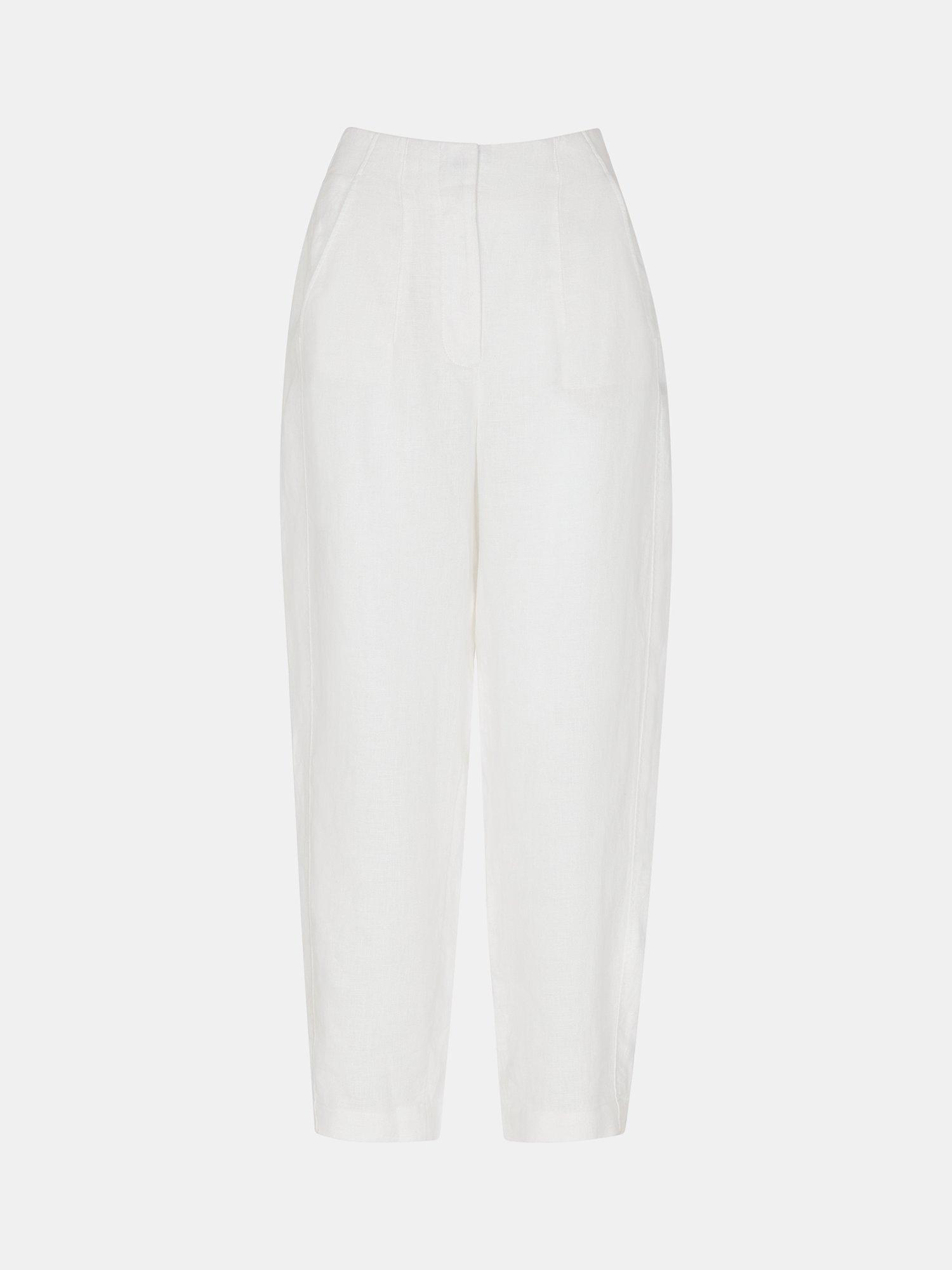 Product image 7 of 7, which shows Whistles Pure Linen Barrel Leg Trousers, White, 6