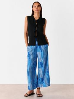 Whistles Stripe Print Cropped Trousers, Blue/Multi, Blue/Multi