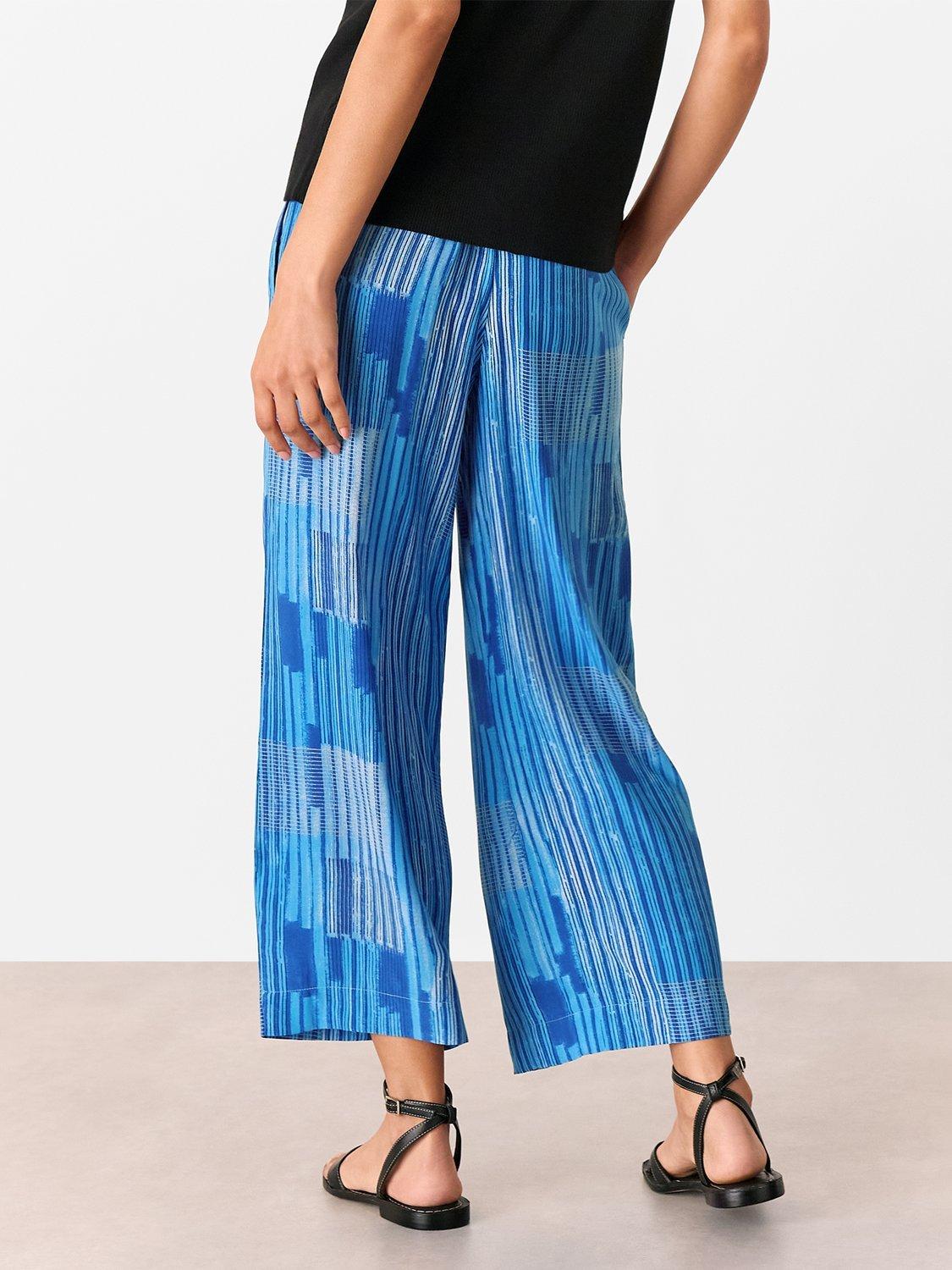 Product image 2 of 6, which shows Whistles Stripe Print Cropped Trousers, Blue/Multi, 8