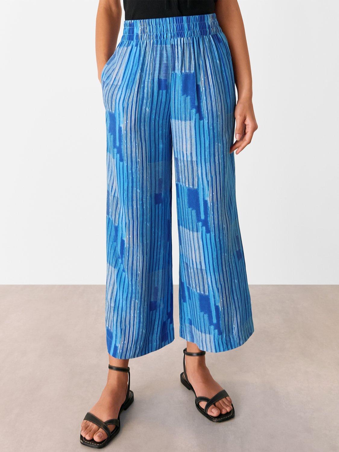 Product image 3 of 6, which shows Whistles Stripe Print Cropped Trousers, Blue/Multi, 8