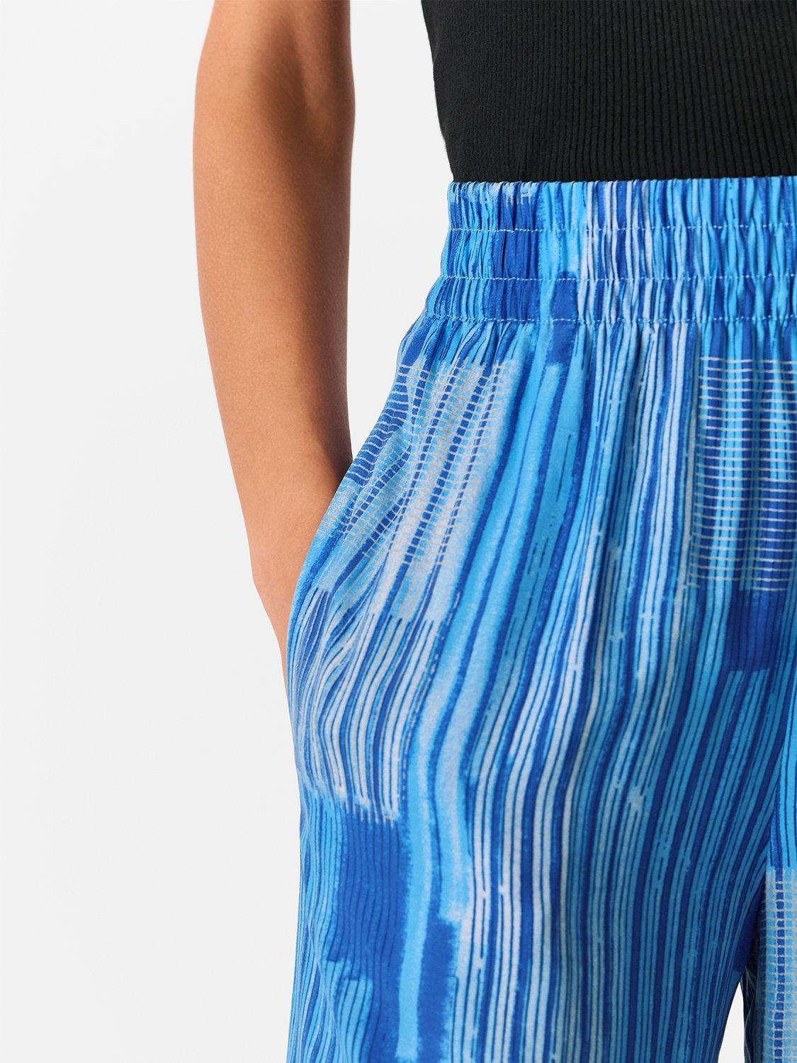 Product image 4 of 6, which shows Whistles Stripe Print Cropped Trousers, Blue/Multi, 8
