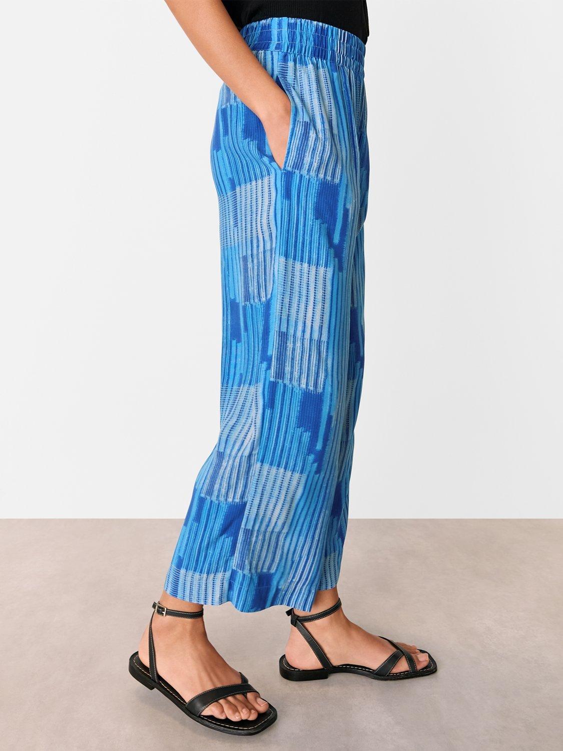 Product image 5 of 6, which shows Whistles Stripe Print Cropped Trousers, Blue/Multi, 8