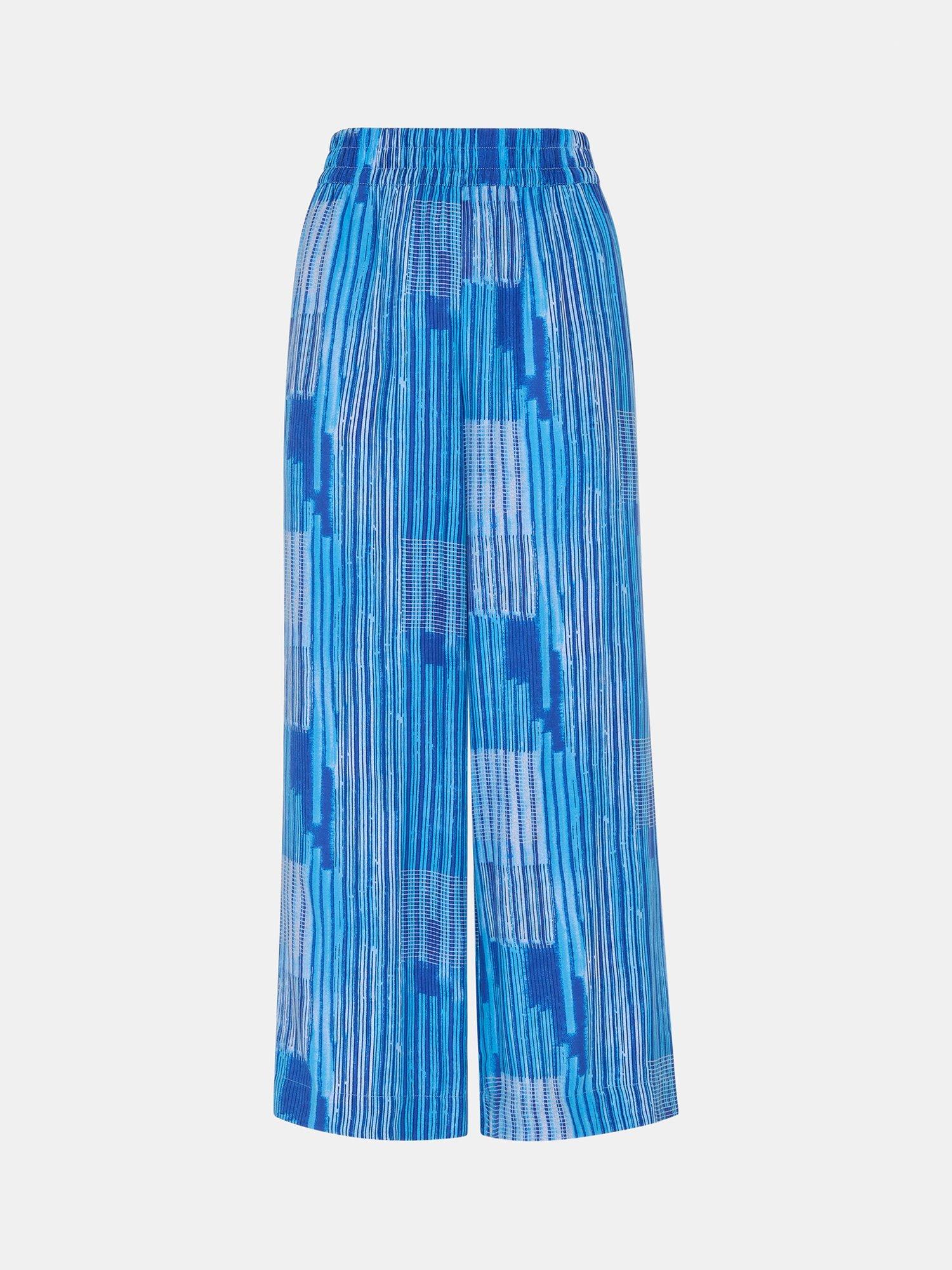 Product image 6 of 6, which shows Whistles Stripe Print Cropped Trousers, Blue/Multi, 8