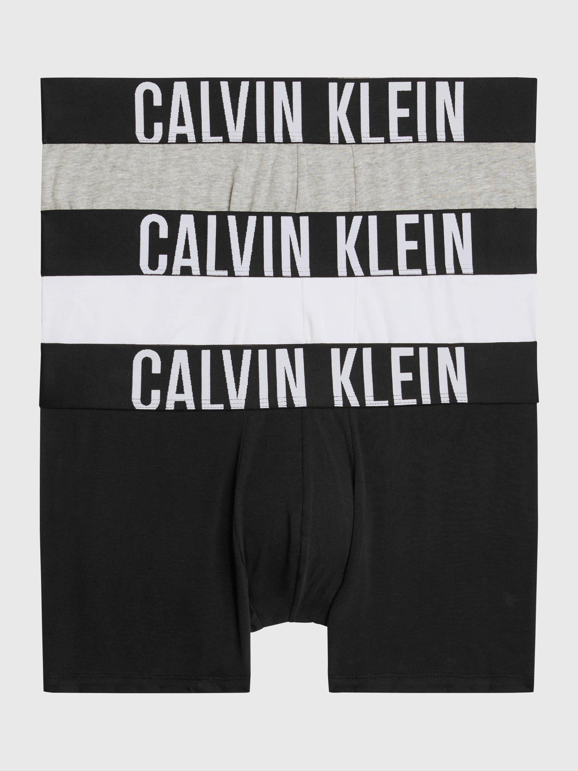 Product image 1 of 2, which shows Calvin Klein Intense Power Waistband Trunks, Pack of 3, Black/Grey Heather/White, XS