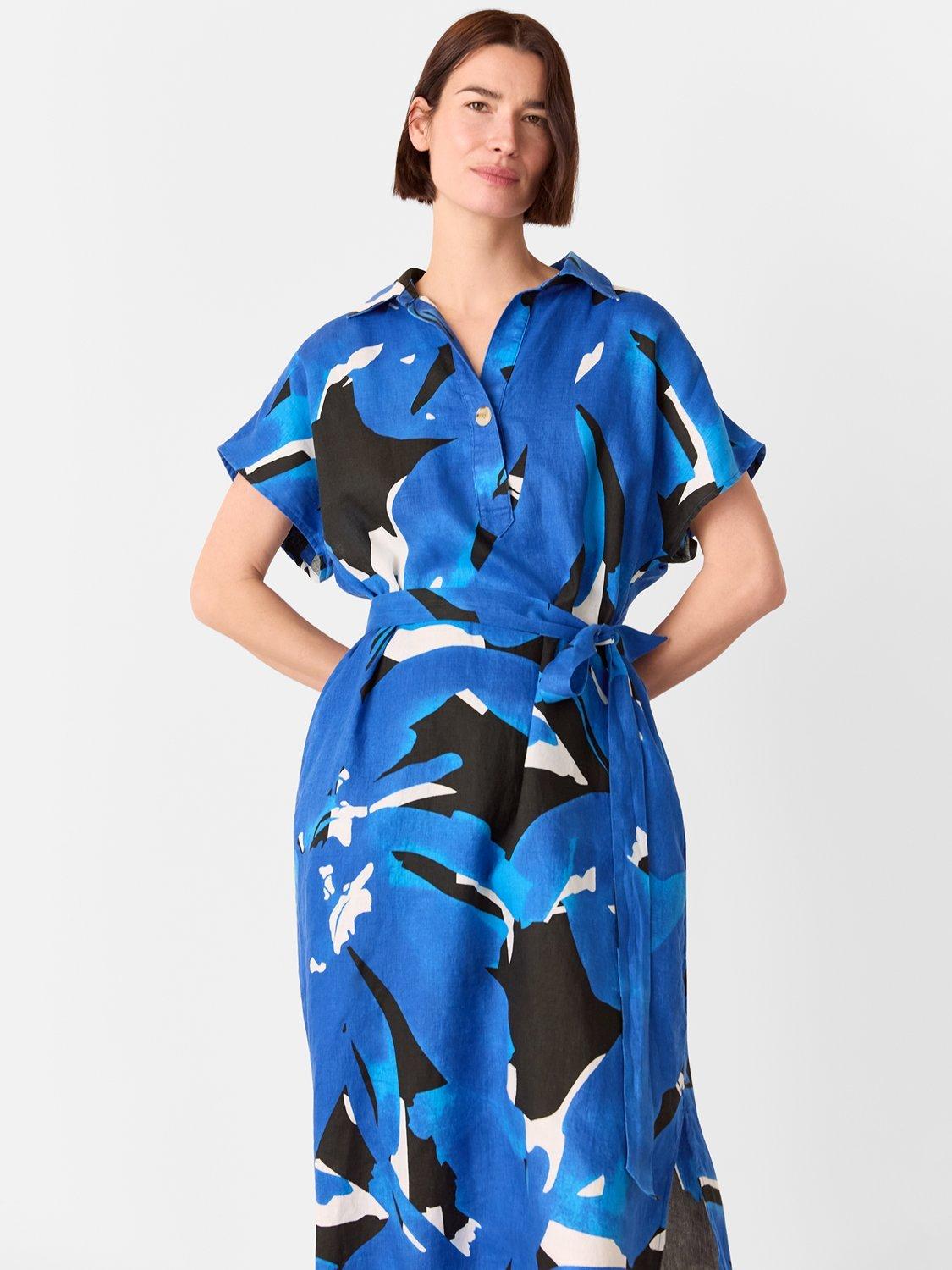 Product image 1 of 5, which shows Whistles Abstract Blooms Line Dress, Blue/Multi, 10