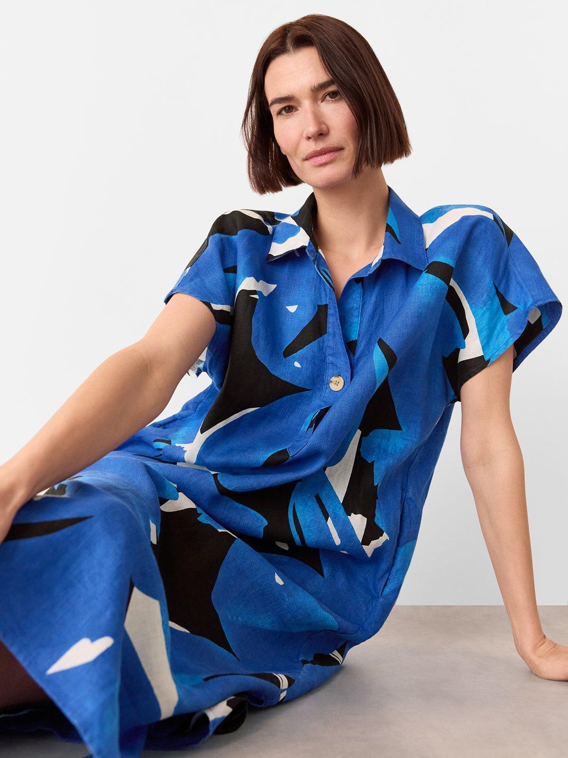 Product image 4 of 5, which shows Whistles Abstract Blooms Line Dress, Blue/Multi, 10