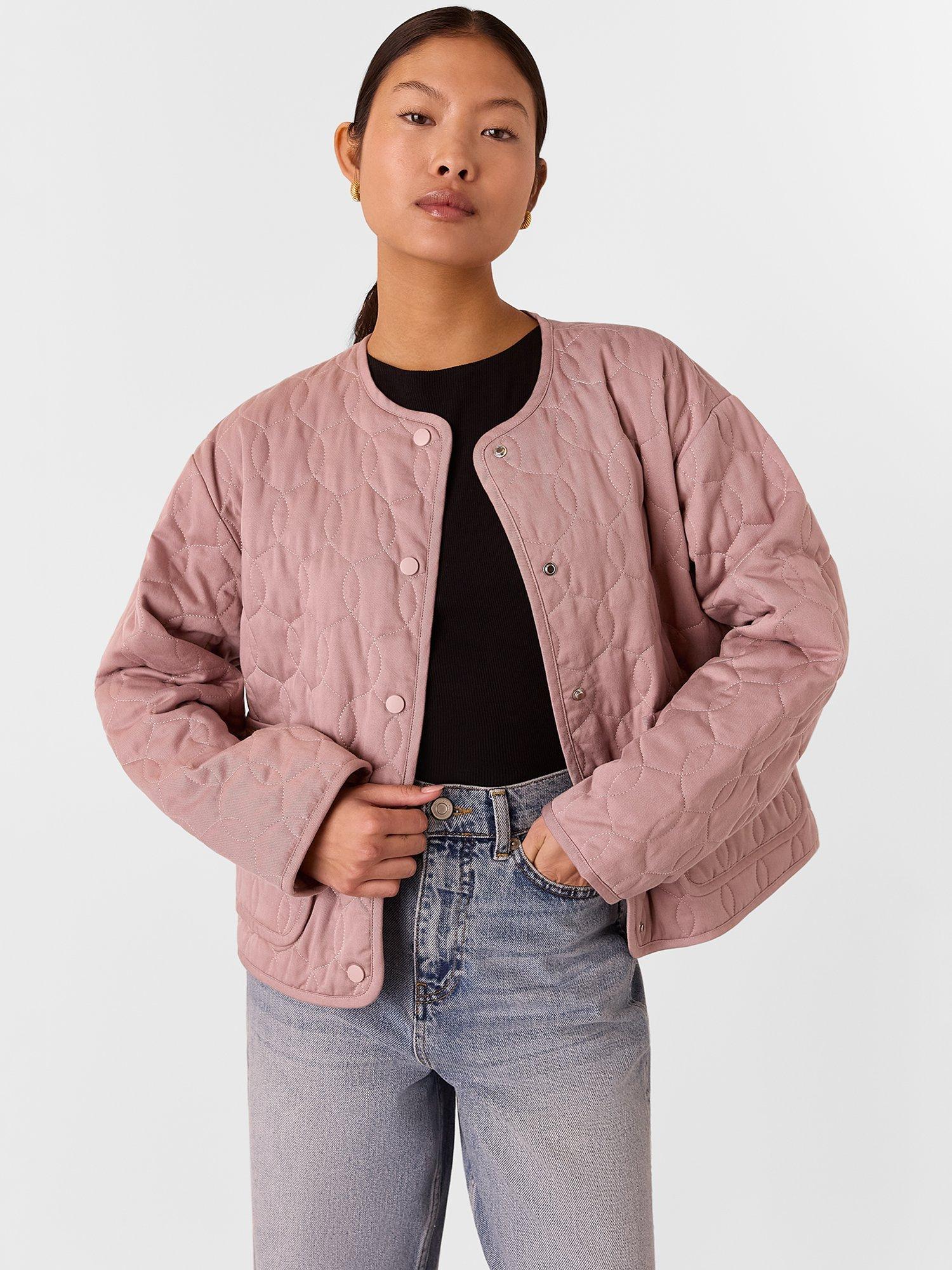 Product image 1 of 5, which shows Whistles Petite Maya Quilted Jacket containing TENCEL™ Lyocell, Dusty Pink, 6