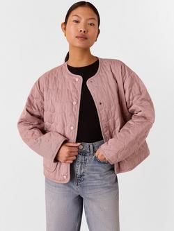 Whistles Petite Maya Quilted Jacket containing TENCEL™ Lyocell, Dusty Pink
