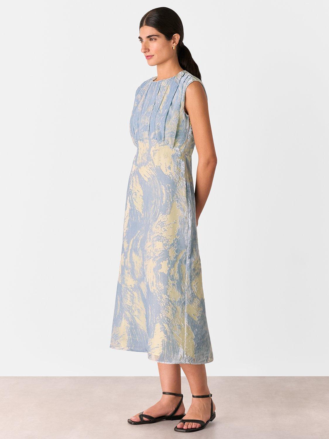 Product image 2 of 7, which shows Whistles Devore Swirl Velvet Midi Dress, Blue/Multi, 8