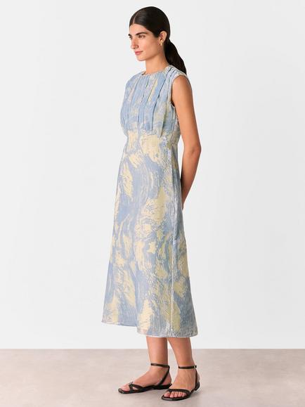 Whistles Devore Swirl Velvet Midi Dress, Blue/Multi - view 2, Blue/Multi