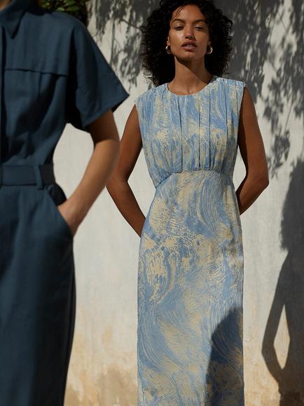 Whistles Devore Swirl Velvet Midi Dress, Blue/Multi, Blue/Multi