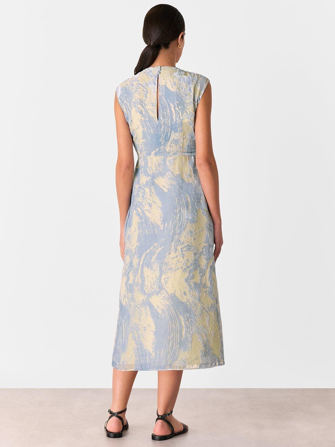 Product image 3 of 7, which shows Whistles Devore Swirl Velvet Midi Dress, Blue/Multi, 8