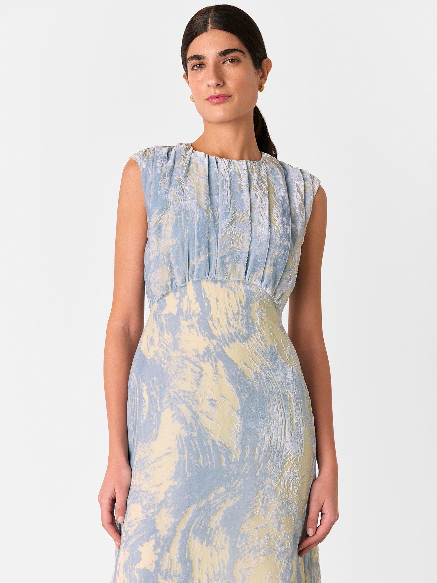 Product image 6 of 7, which shows Whistles Devore Swirl Velvet Midi Dress, Blue/Multi, 8