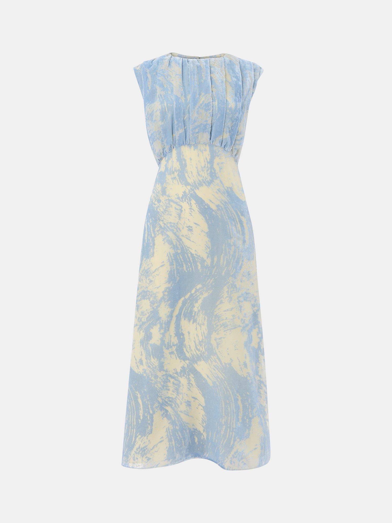 Product image 7 of 7, which shows Whistles Devore Swirl Velvet Midi Dress, Blue/Multi, 8