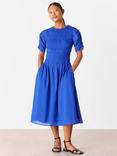 Whistles Petite Avery Smocked Midi Dress, Blue