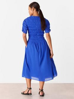 Whistles Petite Avery Smocked Midi Dress, Blue - view 2, Blue