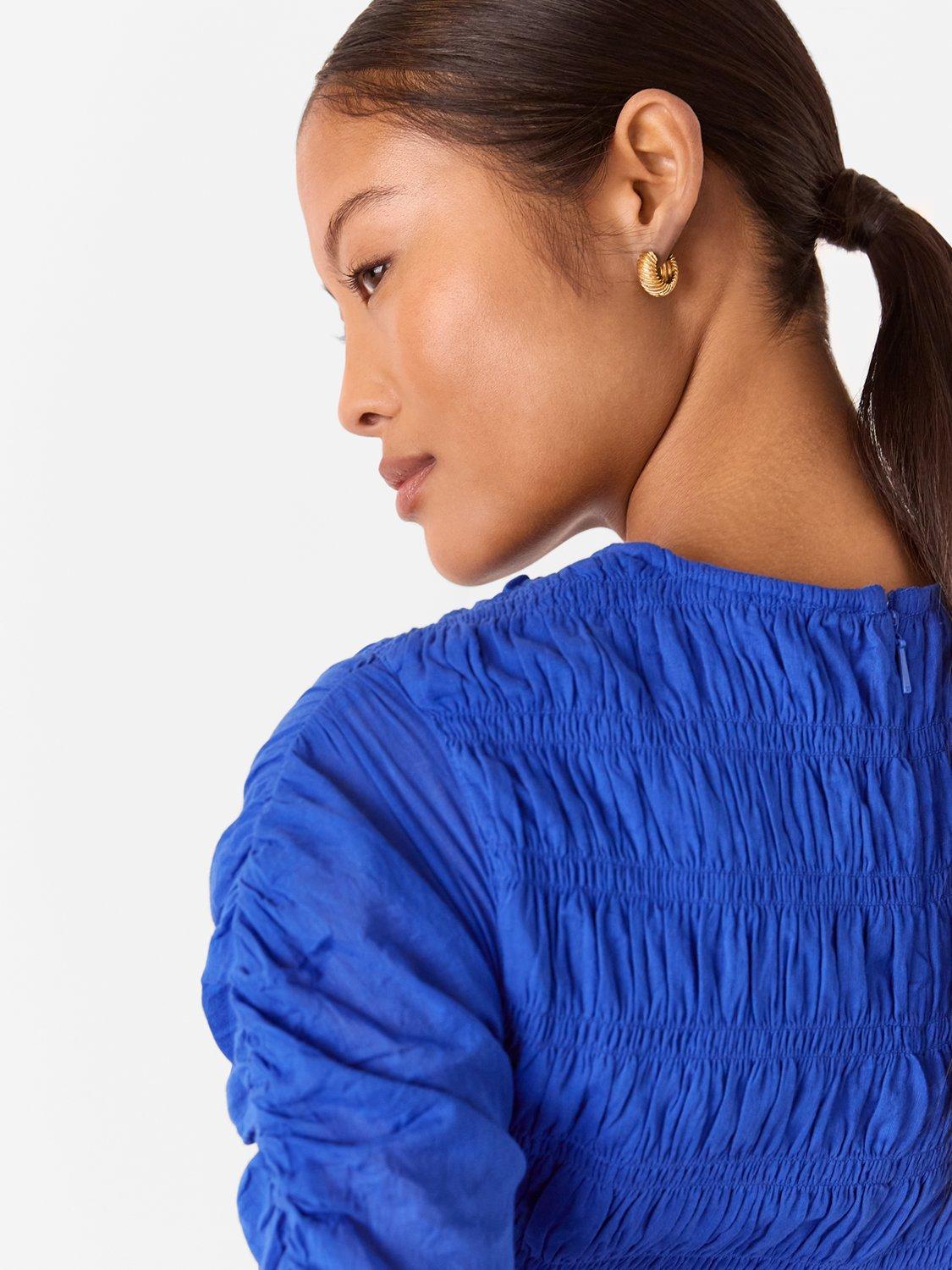 Product image 4 of 5, which shows Whistles Petite Avery Smocked Midi Dress, Blue, 6