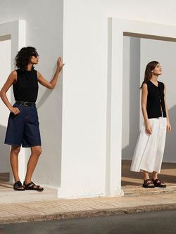 Whistles Authentic Knee Length Denim Shorts, Dark Blue - view 2, Dark Blue