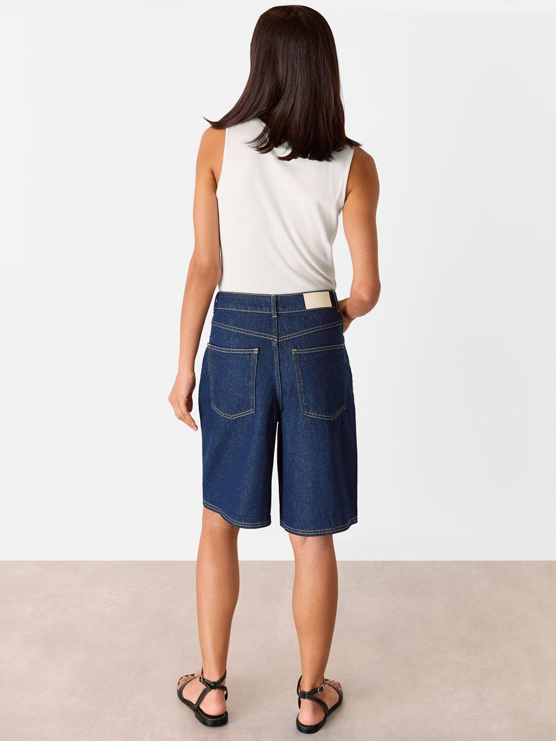 Product image 3 of 6, which shows Whistles Authentic Knee Length Denim Shorts, Dark Blue, 26