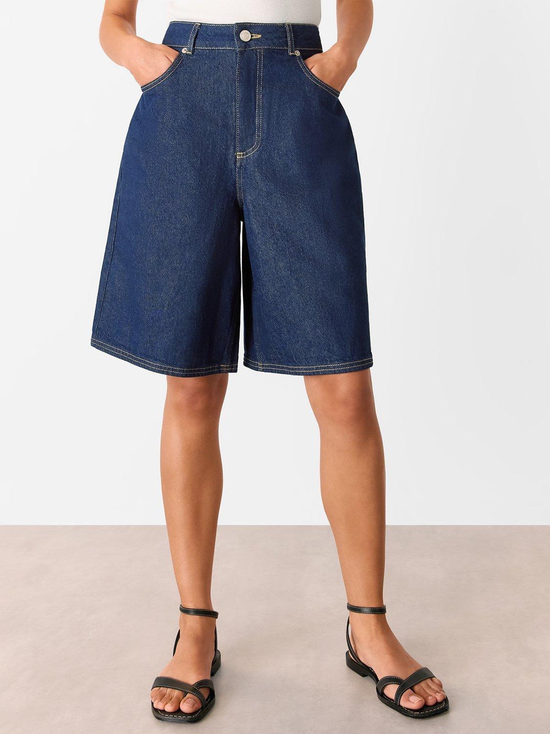 Product image 4 of 6, which shows Whistles Authentic Knee Length Denim Shorts, Dark Blue, 26