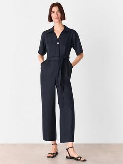 Whistles Button Front Short Sleeve Jumpsuit, Navy