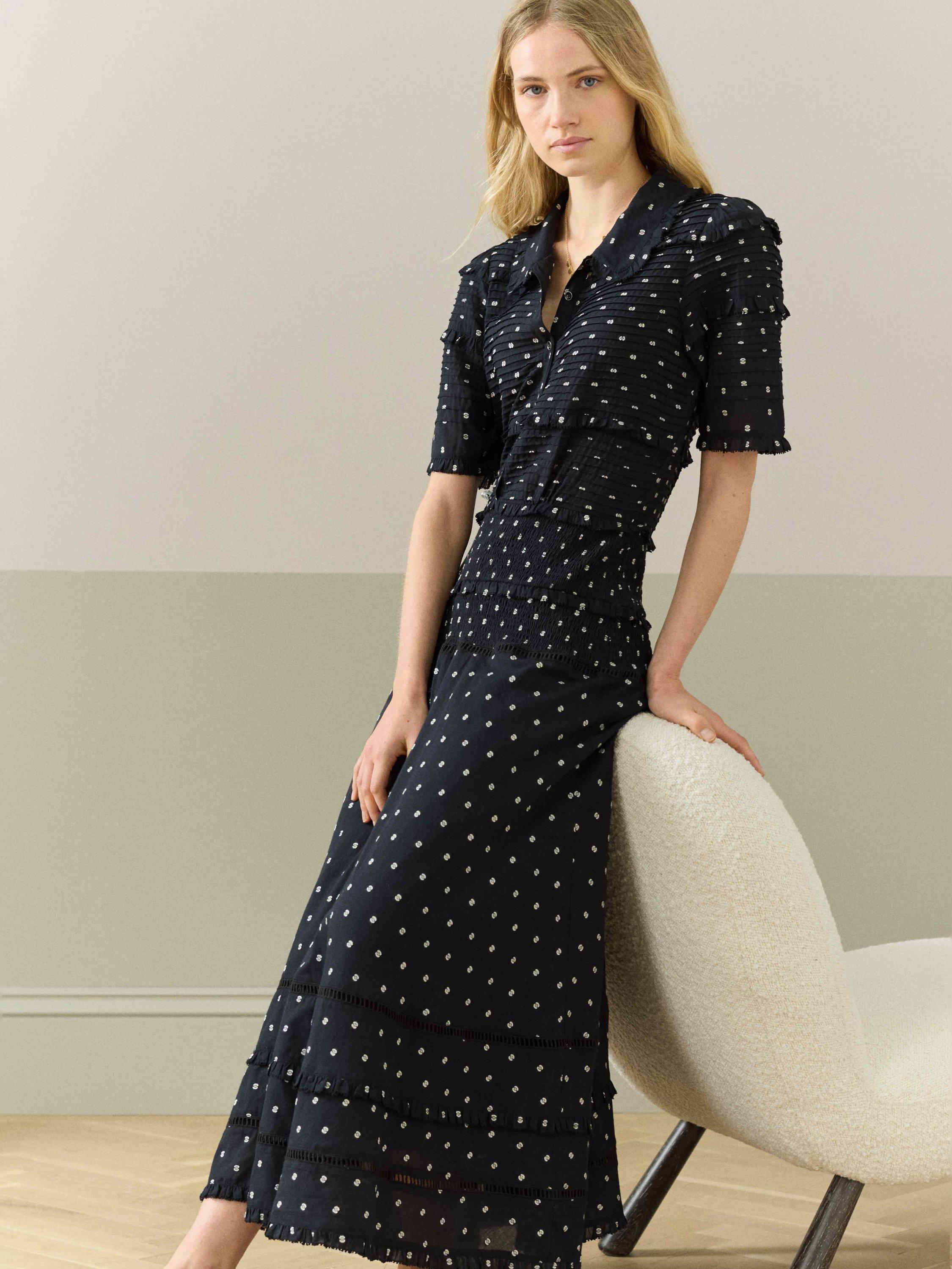 Brora Spot Dobby Shirt Dress, Black/Multi