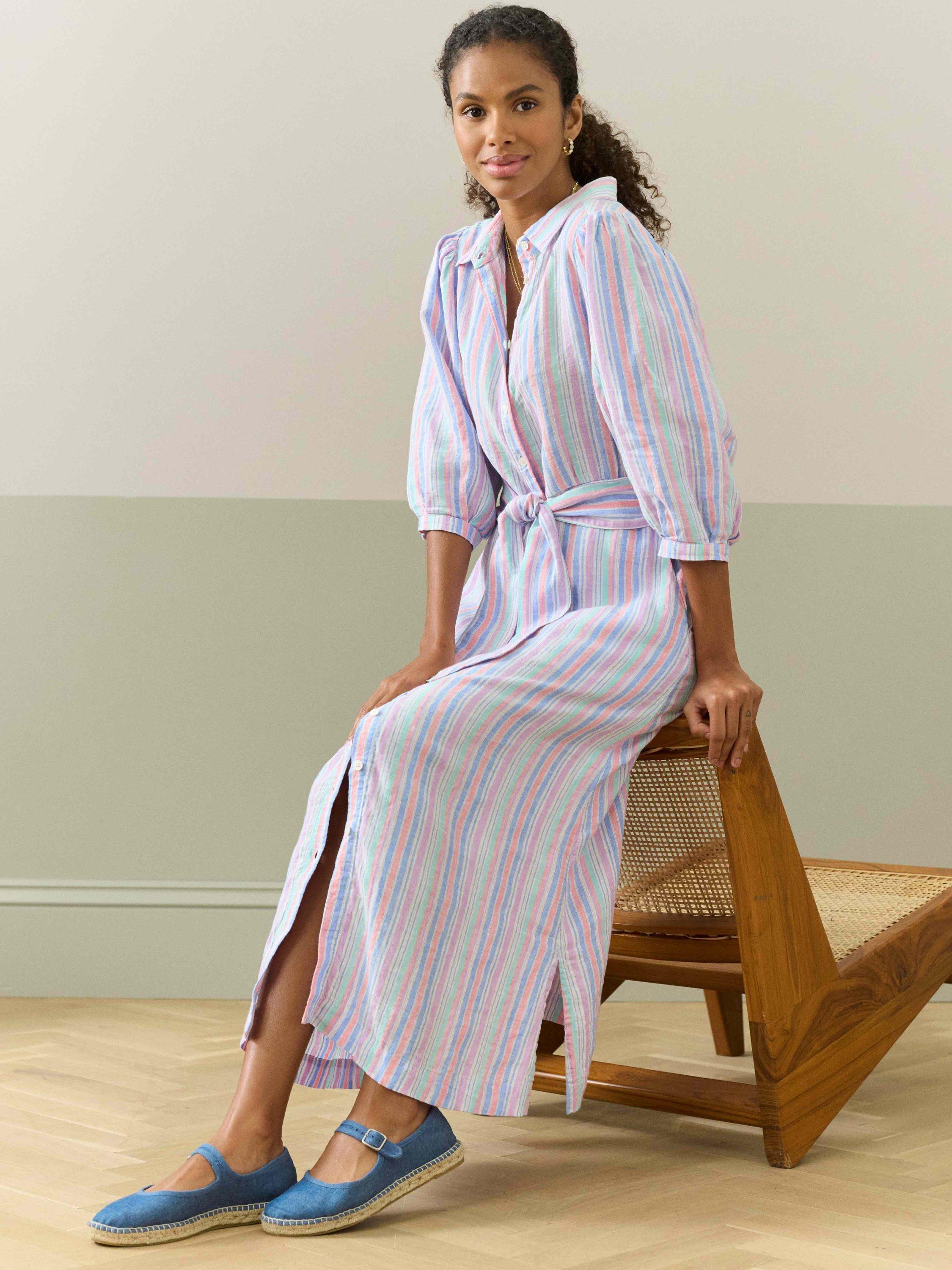 Product image 1 of 5, which shows Brora Linen Stripe Shirt Dress, Multi, 6