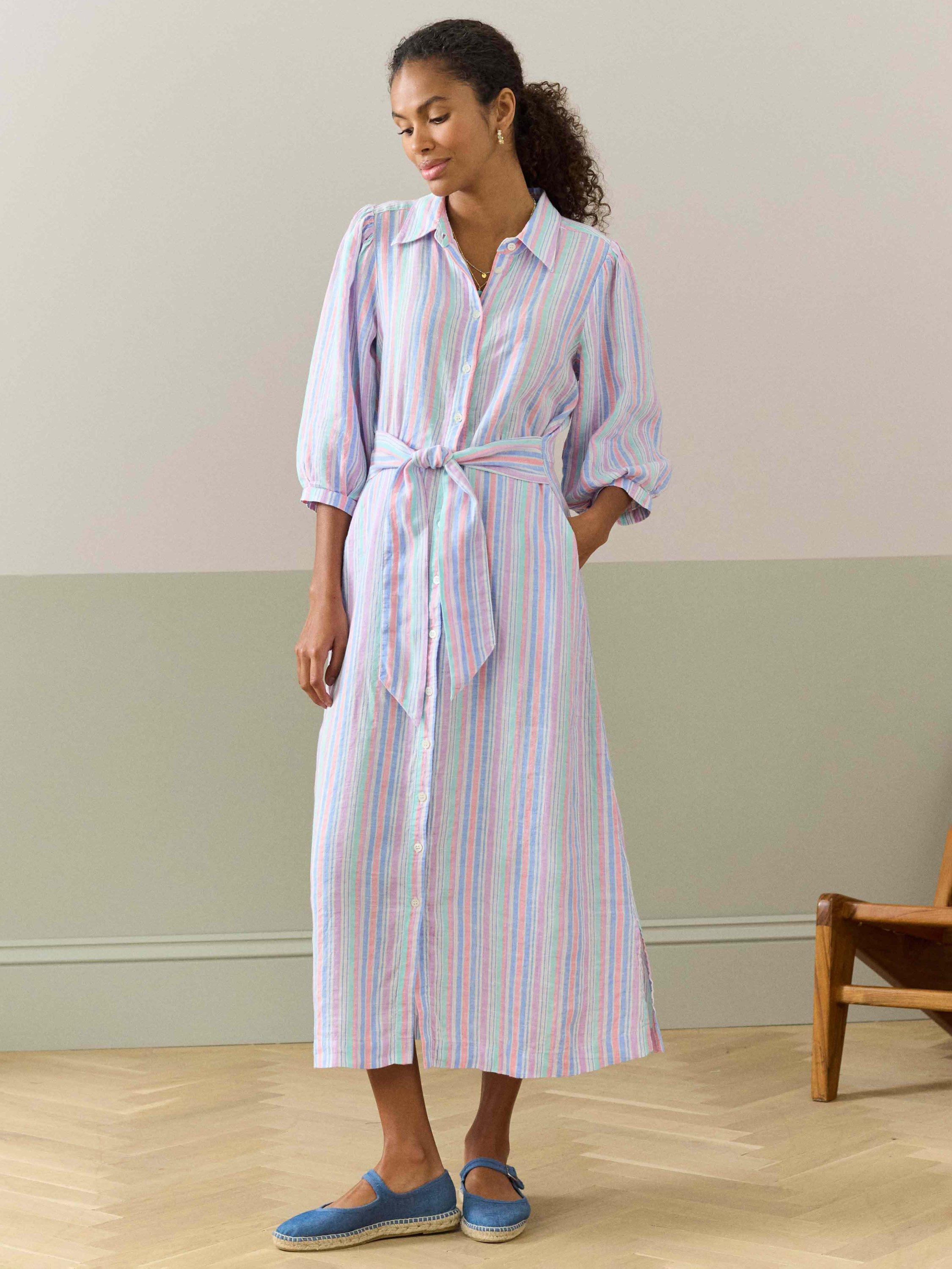 Product image 2 of 5, which shows Brora Linen Stripe Shirt Dress, Multi, 6