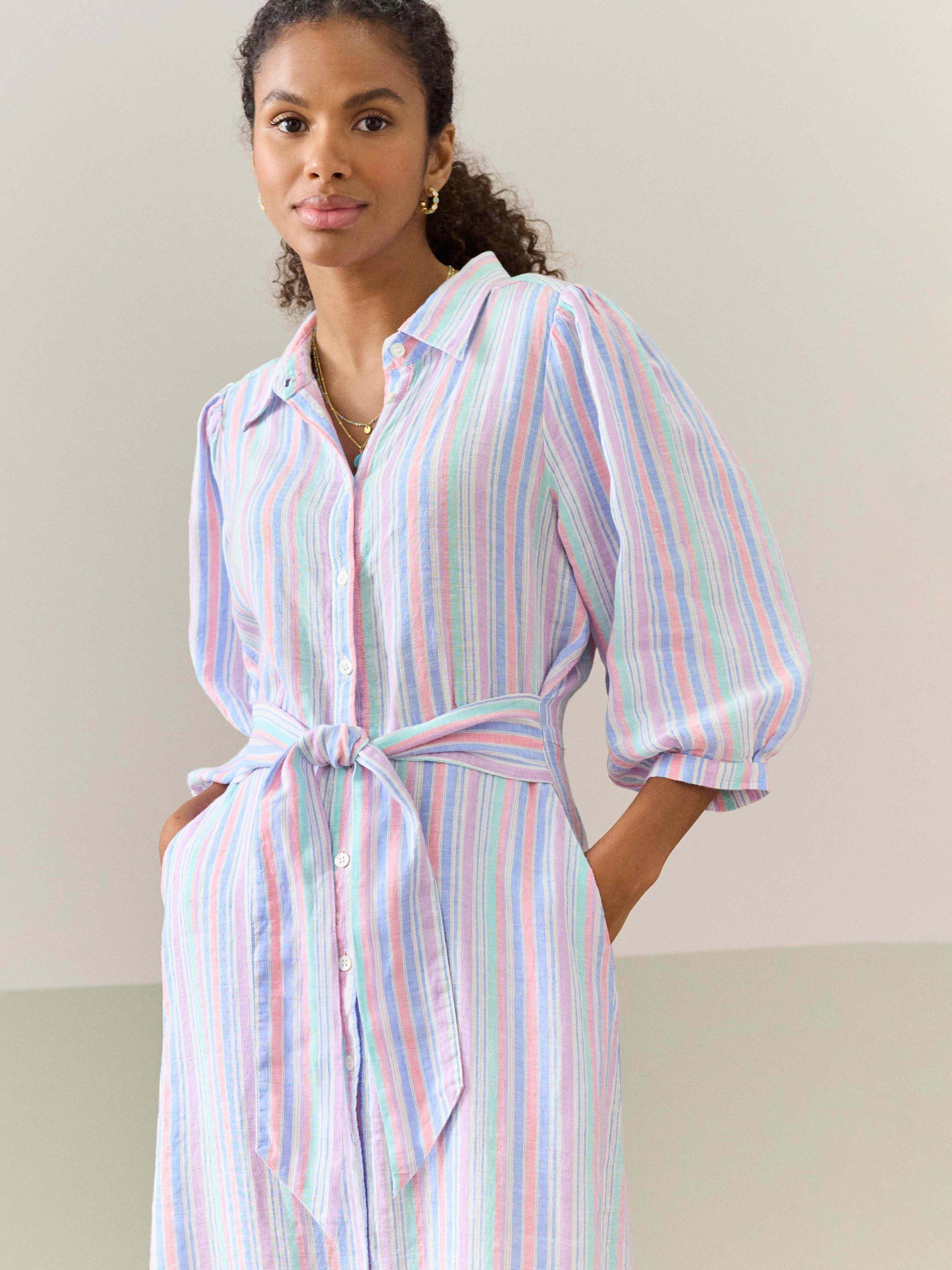 Product image 3 of 5, which shows Brora Linen Stripe Shirt Dress, Multi, 6