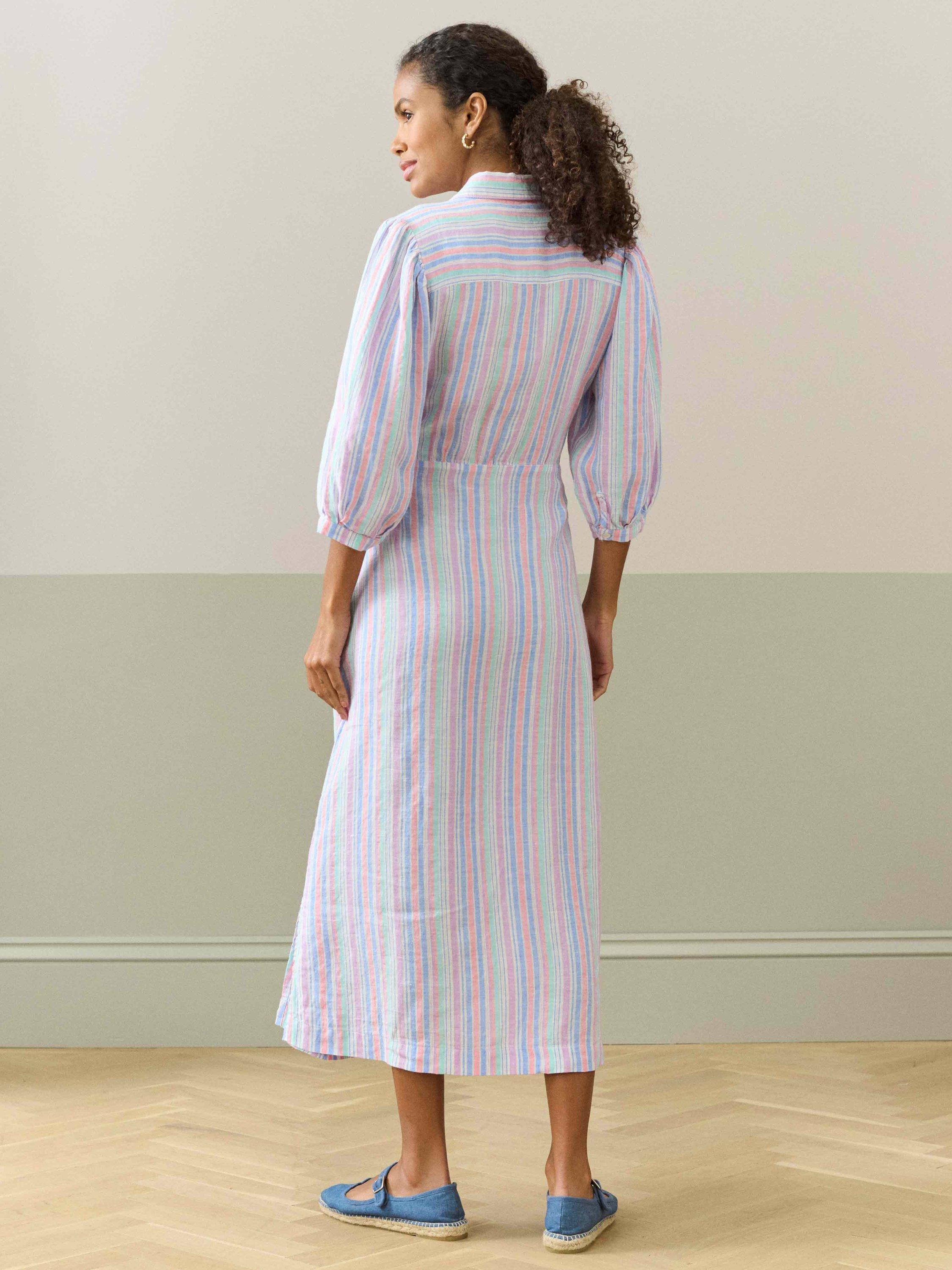 Product image 4 of 5, which shows Brora Linen Stripe Shirt Dress, Multi, 6