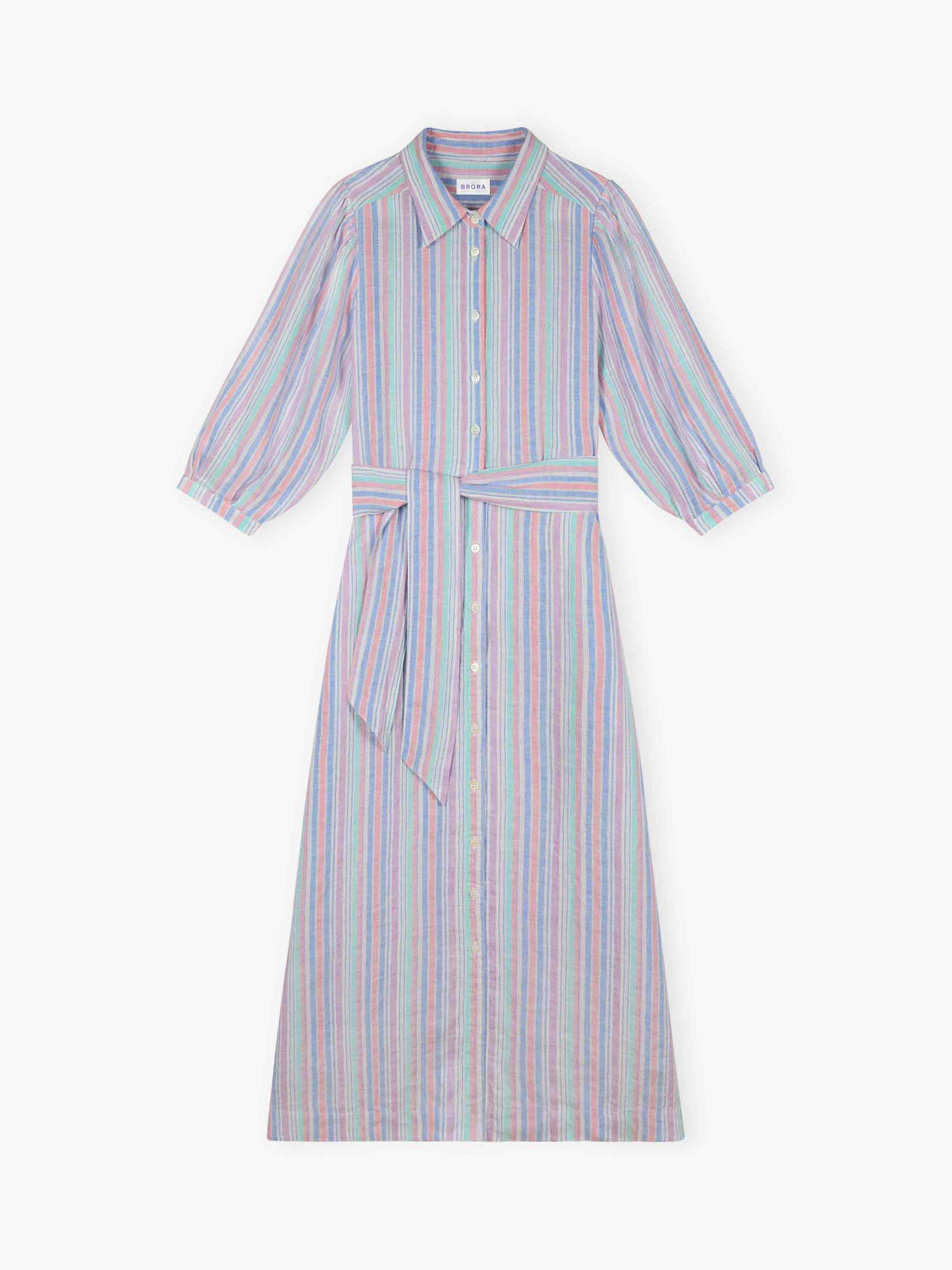 Product image 5 of 5, which shows Brora Linen Stripe Shirt Dress, Multi, 6