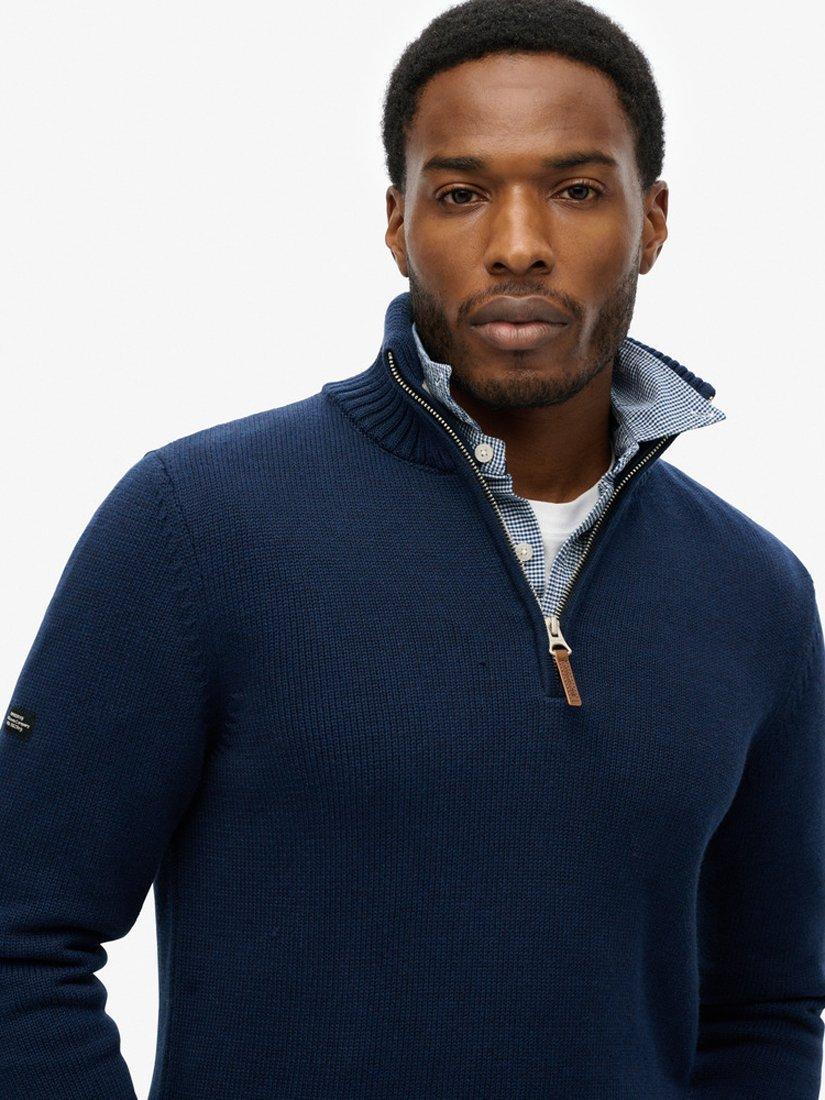 Product image 4 of 4, which shows Superdry Cotton Classics Half-Zip Knitted Jumper, Indigo Blue Marl, S