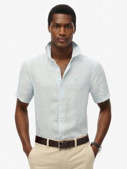 Superdry Embroidered Vacation Linen Shirt, Blue, Blue